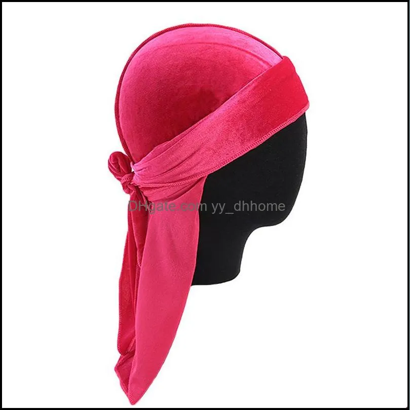 12 colors luxury unisex velvet durags bandana turban hat pirate caps wigs doo durag biker headwear headband pirate hat hair accessories18