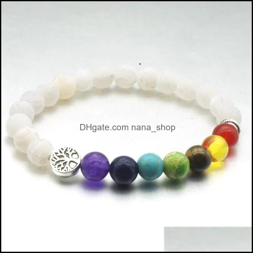 tree of life 8mm seven chakras weathered agate stone beads elastic bracelet pray beaded hand strings jewelry