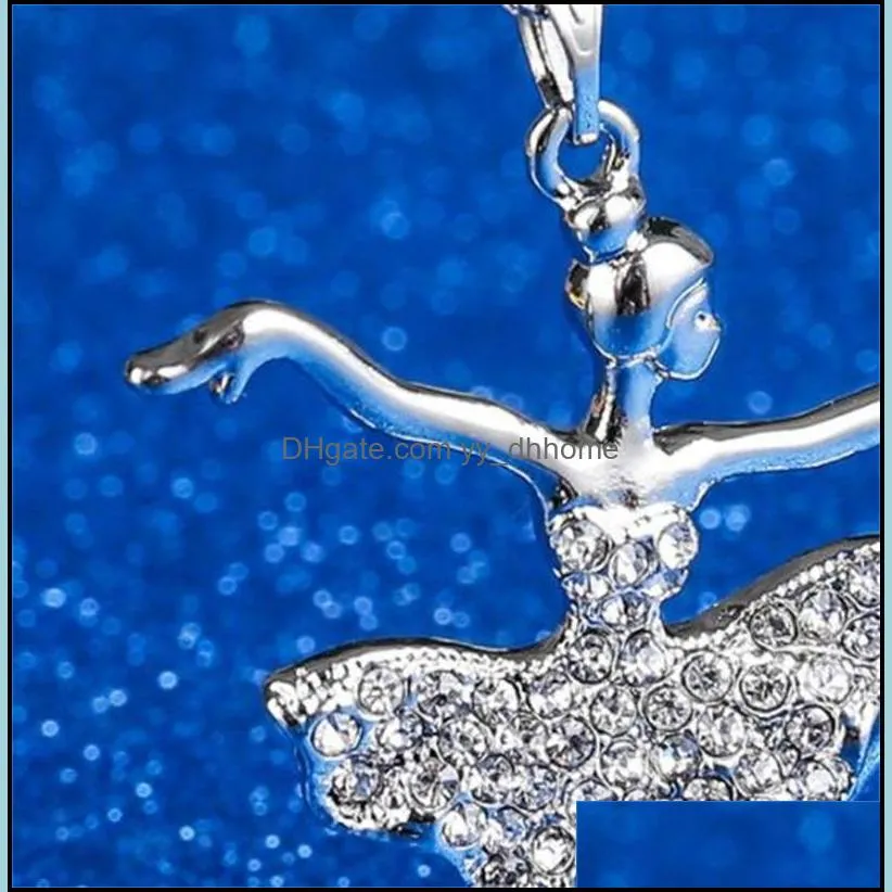 fashion women slides ballerina necklace jewelry 18k white gold little girls dancer ballet pendant necklaces shining crystal necklace 20211223