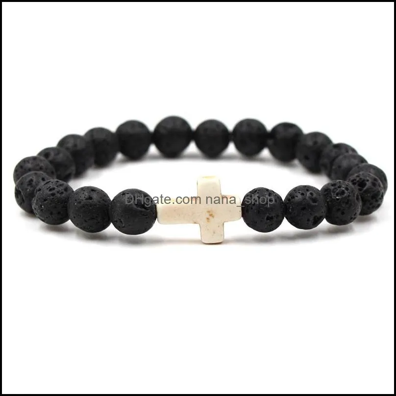 hot natural cross black lava stone beads elastic bracelet essential oil diffuser bracelets volcanic rock beaded hand strings jewelry