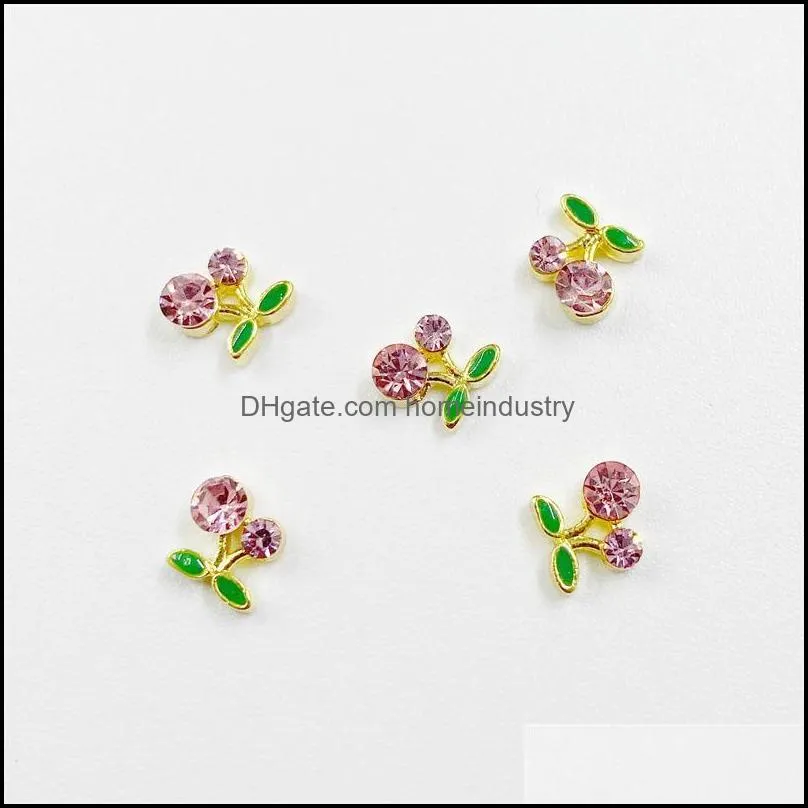 nail art decorations 20pcs 3d cherry charms alloy rhinestones diy sweet manciure accessories supplies professionalsnail