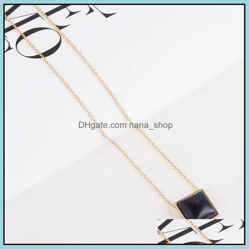 fashion square amethyst blue pink quartz turquoise necklace natural stone brand gold plated necklaces for women jewelry gift