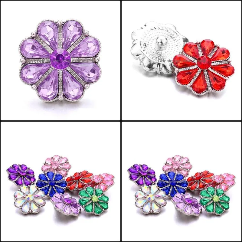 colorful rhinestone chunk clasp 18mm snap button teardrop zircon flower charms bulk for snaps diy jewelry findings suppliers gift