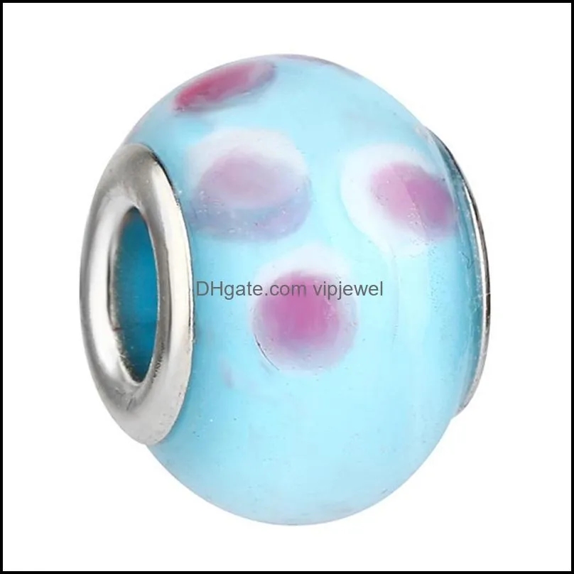 2015 new glass beads charms pretty european murano glass biagi large big hole rroll beads fit for charm bracelets&necklace mix color 666