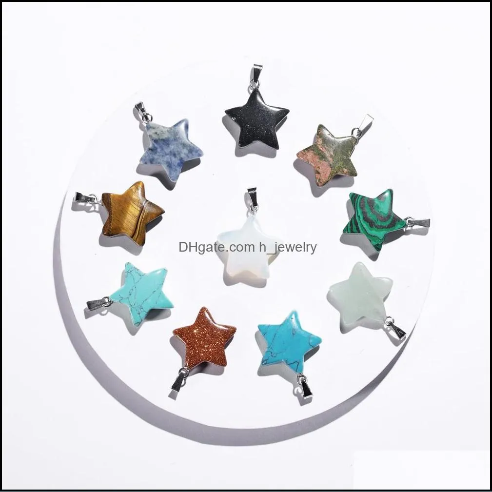natural healing crystal stone star pendant necklace reiki solar quartz pendants jewelry for womens mens 18inch leather
