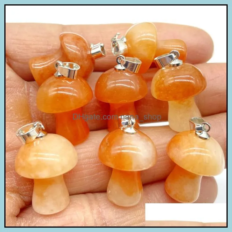 natural crystal stone mushroom charms rose quartz amethyst opal pendant for diy jewelry making necklace accessories wholesale