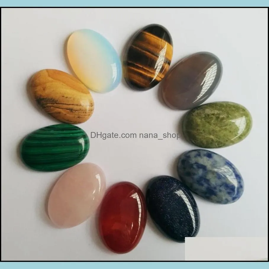 assorted natural stone oval flat base cab cabochon cystal loose beads for necklace earrings jewelry & clothes accessories making wholesale