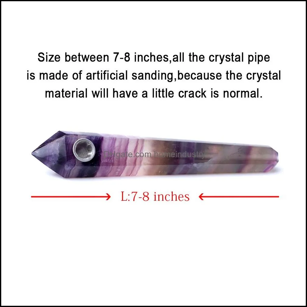 hjt whole 7-8 inches long rock stone rainbow fluorite quartz crystal smoking pipes for tobacco with 3 screens shippi303j