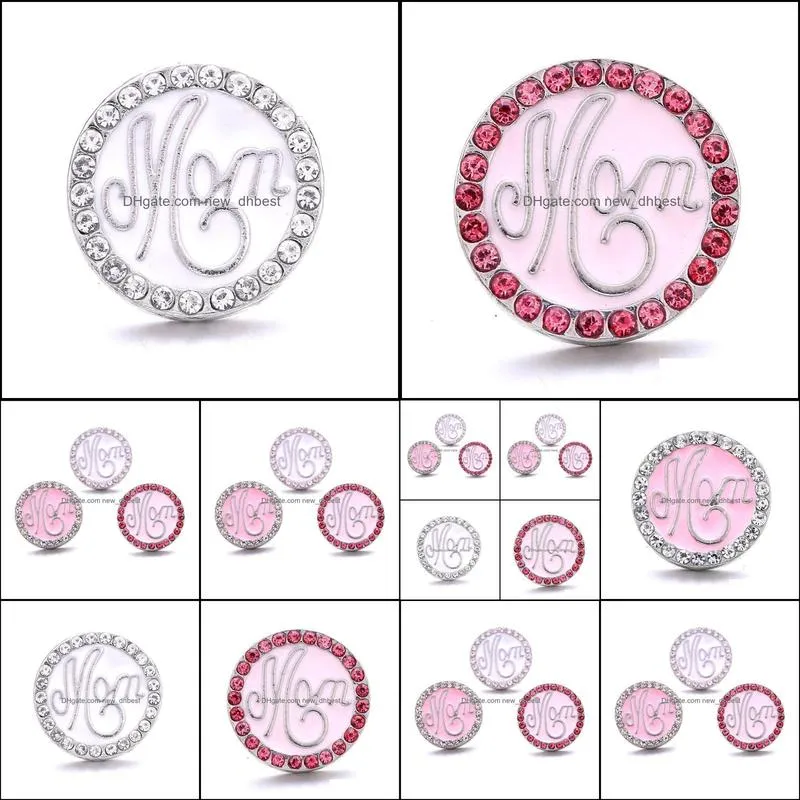 rhinestone gadget fastener 18mm snap button clasp pink love mom charms for snaps jewelry findings suppliers gift