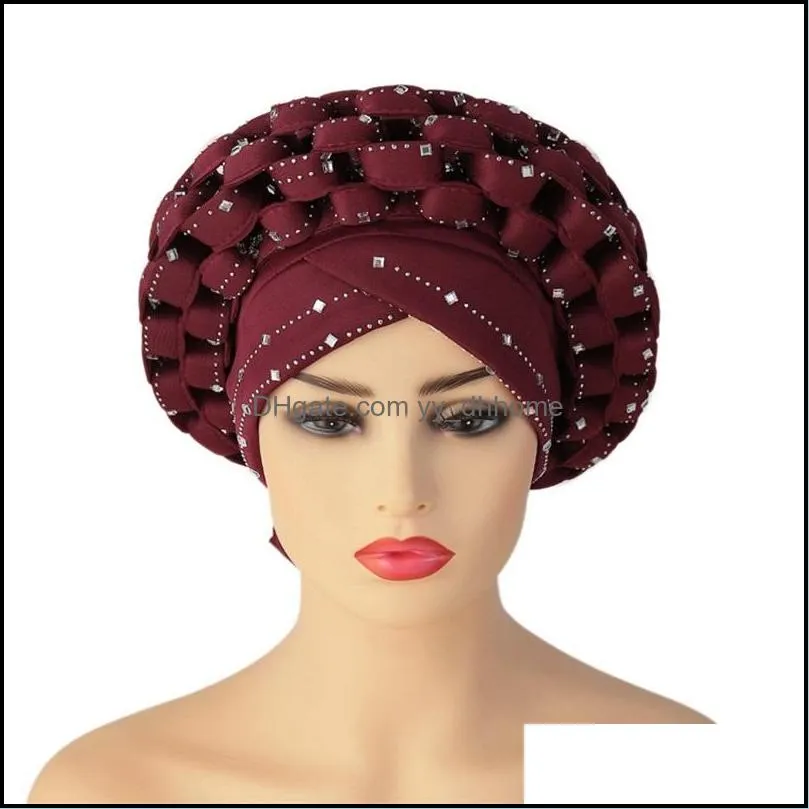 beanie/skull caps african auto gele aso oke headties muslim turban nigerian wedding headwear ready to wear autogele head wraps 1918 t2