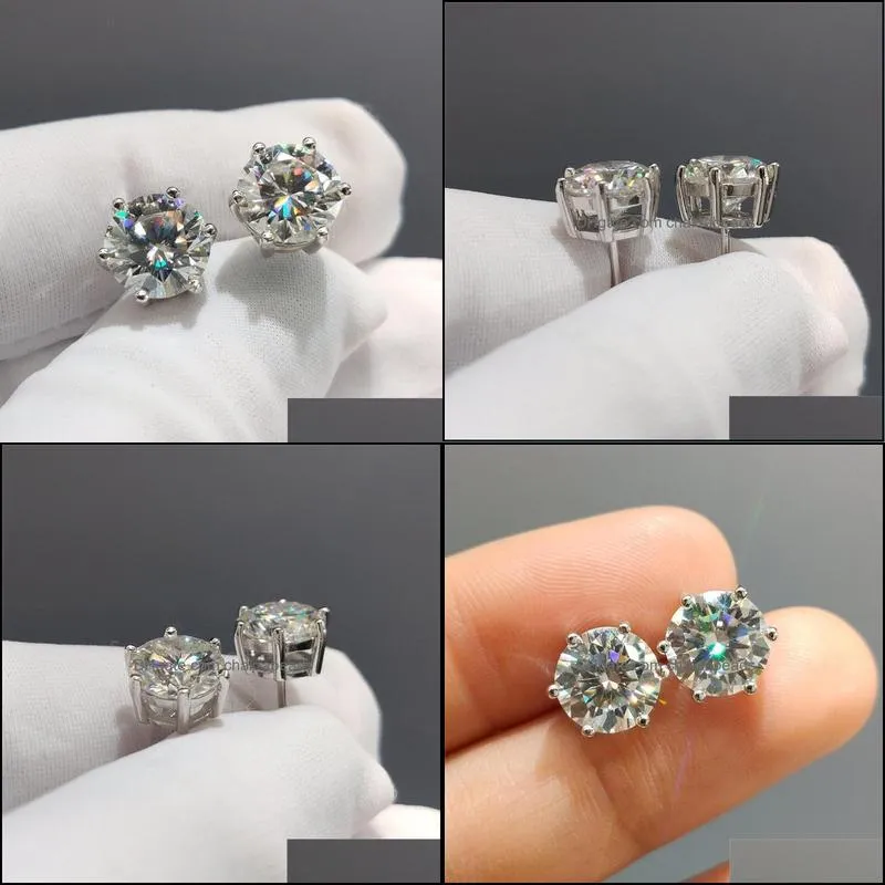 real diamond test past total 4 carat d color moissanite stud earrings silver 925 sparkling round brilliant cut gemstone