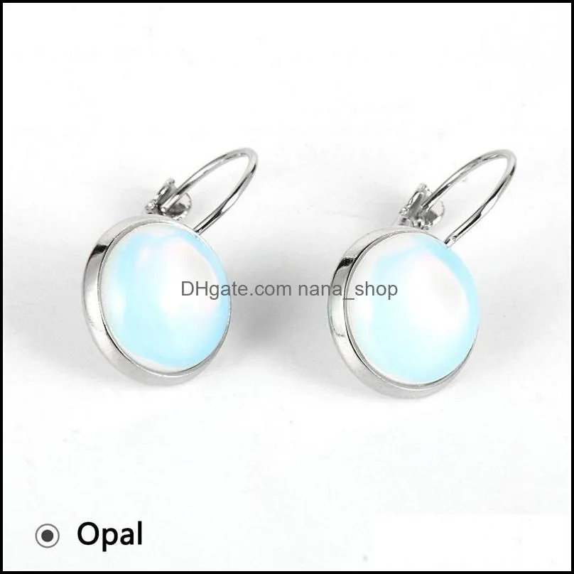 12mm women turquoises rose crystal quartz tiger eye opal stone charms dangling earrings amethysts hanging earring fashion simple