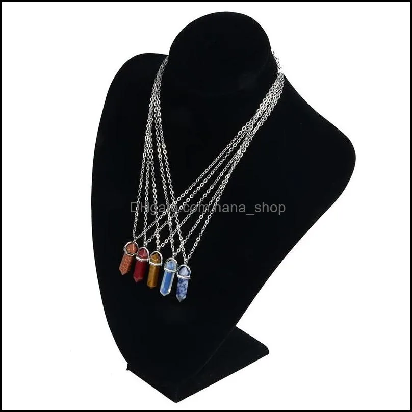 stainless steel chains hexagonal column crystal natural stone necklaces choker pendant necklace for women men fashion jewelry