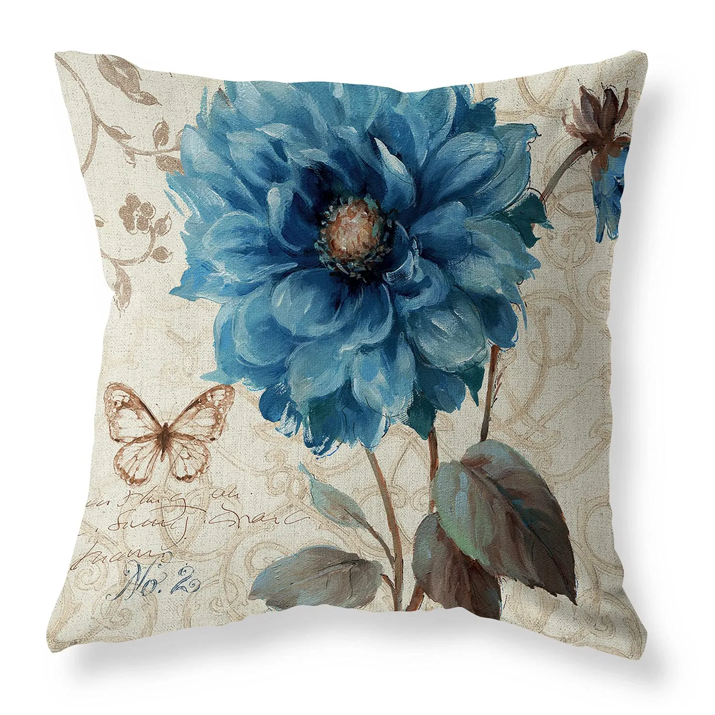 set of 4 farmhouse blue flower throw pillow covers 18x18 inch orchid butterfly cotton linen floral cushion case outdoor sofa throw pillows cover for couch living room bed indoors home decor