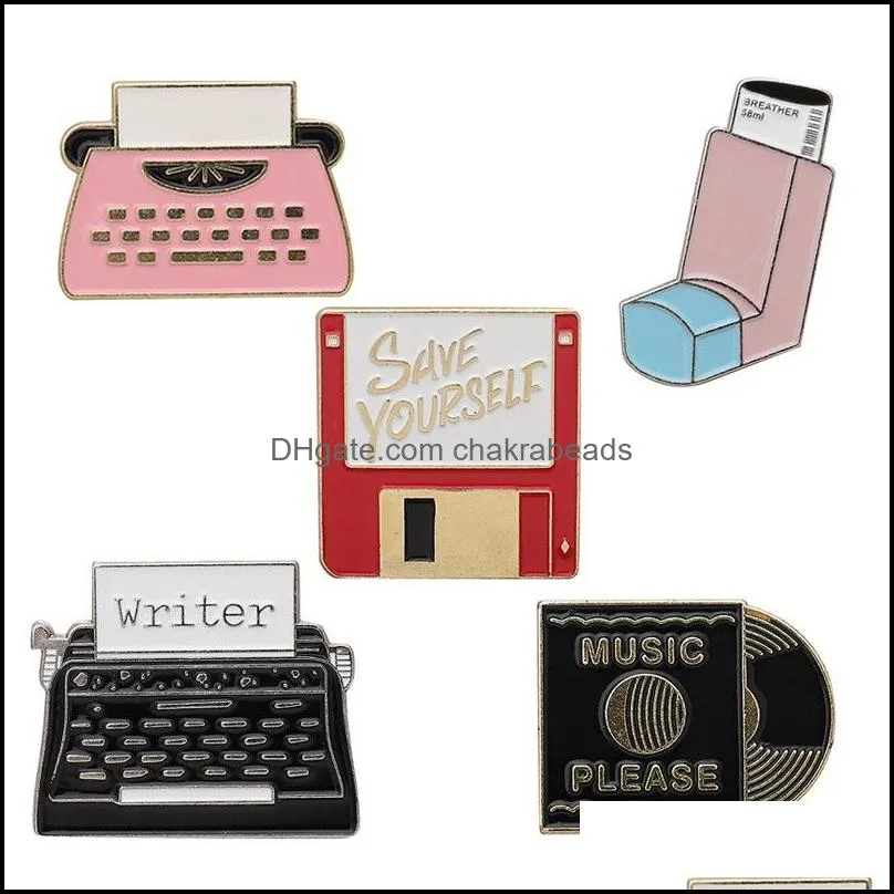 cd record typewriter brooches usb flash storage collar enamel lapel pin punk music  bag hat clothes badge jewelry accessories