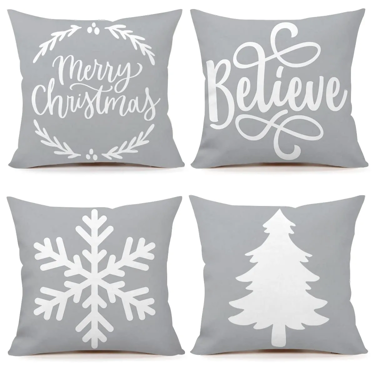 gray christmas pillow covers 18x18 set of 4 farmhouse christmas decorations merry tree let it snow believe snow hello winter holiday decor throw cushion case for home couch s22c08