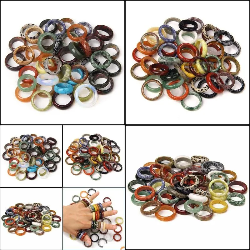 width 6mm unisex natural mineral ring multicolor black green red agates cir