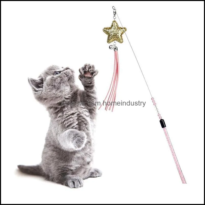 cat toys wand star tassel decorative kitten interactive bell long plastic stick pet for cats play