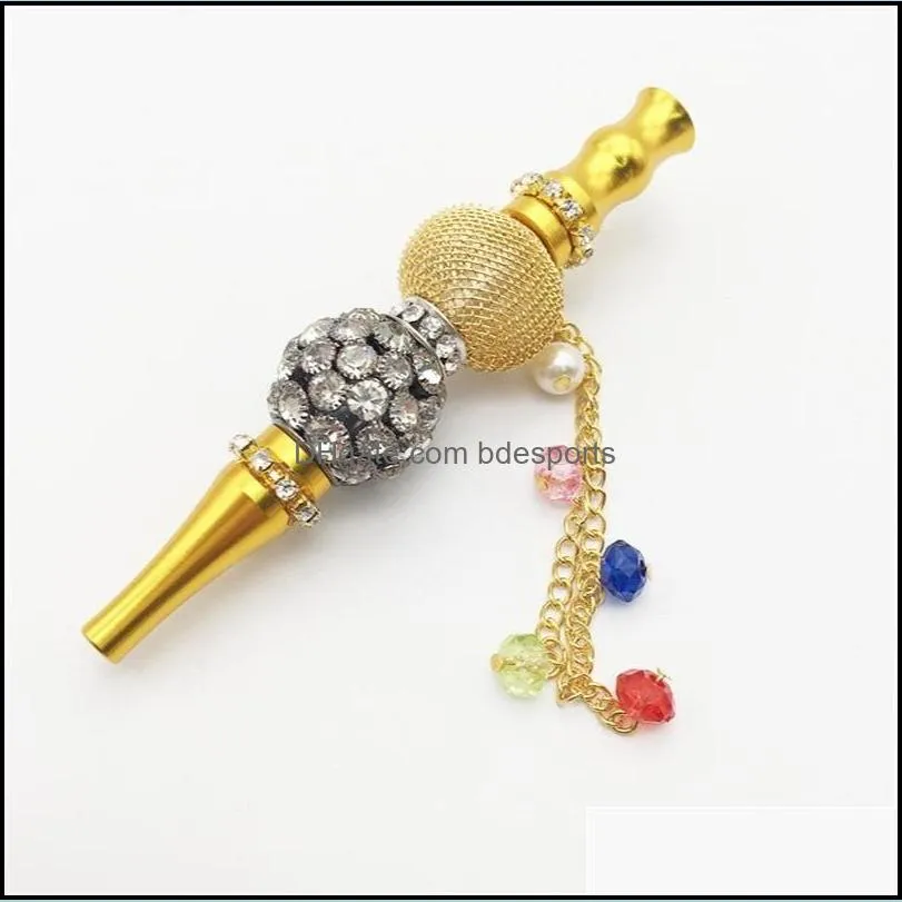 Gold Plated Hookahs Rhinestone Inlay Spherical Holders Portable Smoking Pipe Bead Pendant Nozzle Smoke Pipes Hookah Tips 17mla F2