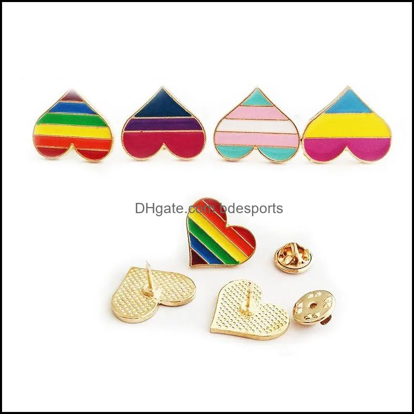 DIY Pins Rainbow Heart Shaped Love Fashion Brooch Gold Plated Badge Portable Ornaments Accessories Drop New Arrival 3fk M2