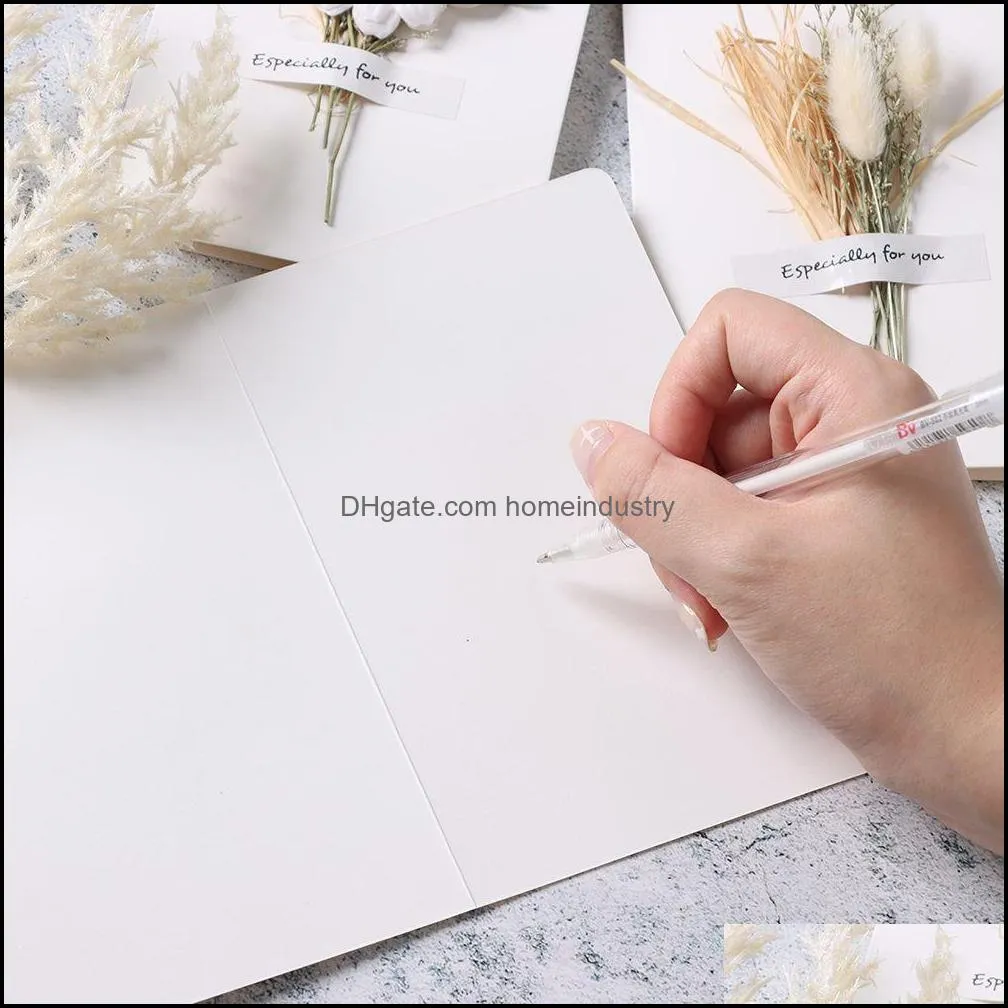 1pcs gift card wedding invitations greeting cards gypsophila dried flowers handwritten blessing birthday thank you envelope new