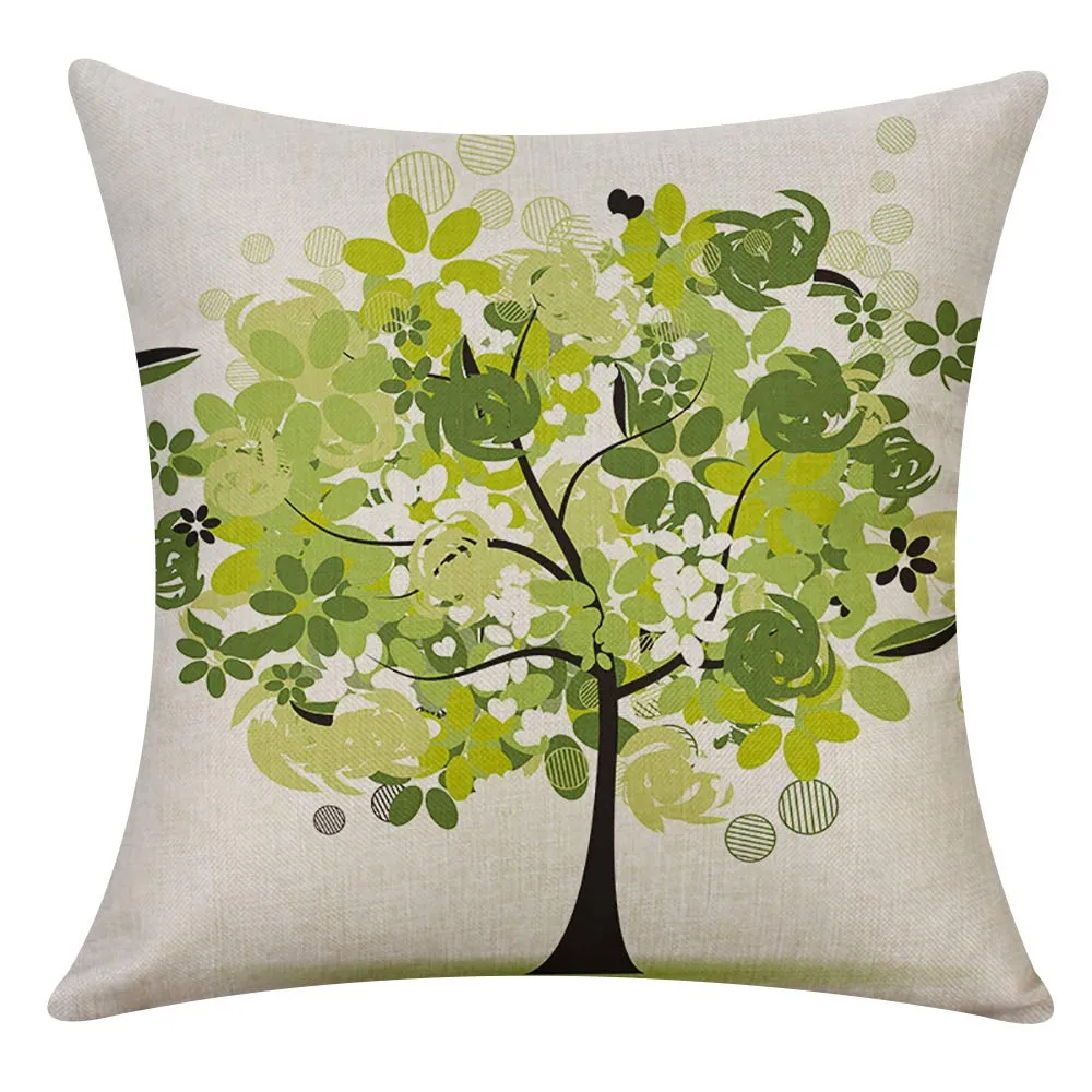 set of 4 spring pillow cover green trees printed outdoor linen pillowcase decorative cushion cover soft for sofa bed couch living room 18x18 inch 45x45cm