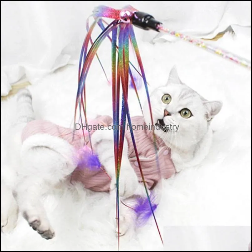 cat toys portable pet kitten feather bell tassel teaser playing stick wand rod interactive toycat