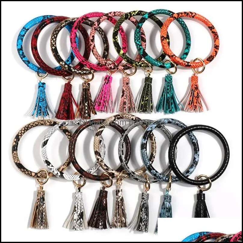 Tassel Bangle Keychain Bracelets Keyring Snake Leather O Wristlet Bracelet Circle Charm Key Ring Holder Wristbands Party Favor DBC 102