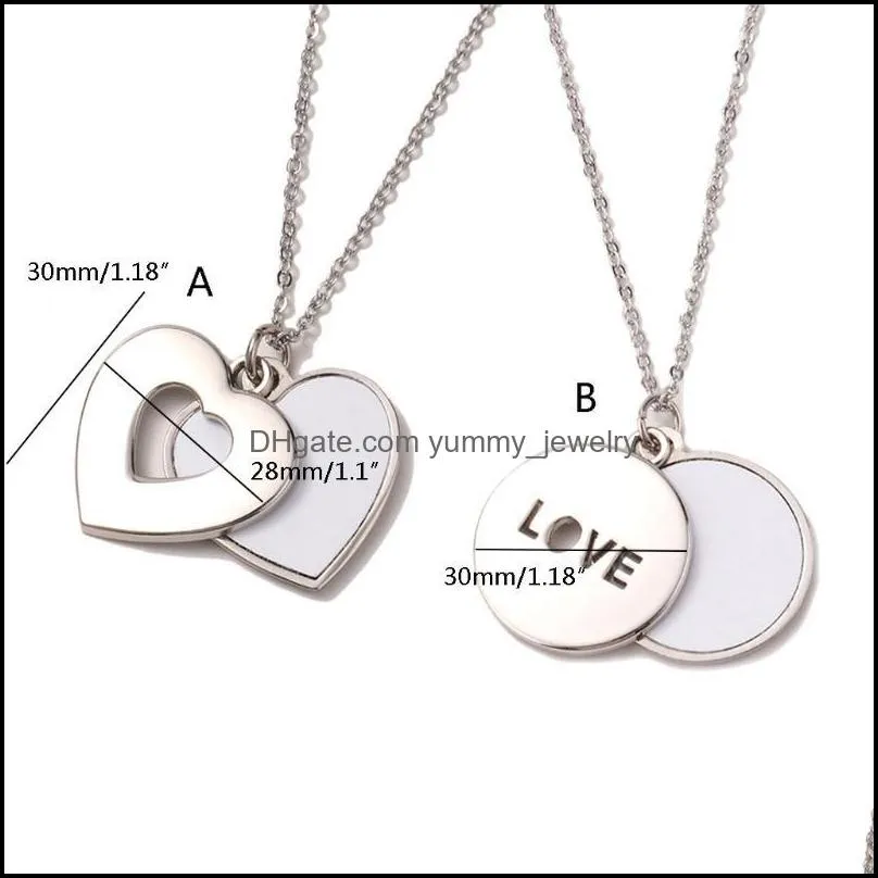 pendant necklaces sublimation blank necklace heart-shaped/round hollow flat chain jewelry valentine`s day gift for womenpendant
