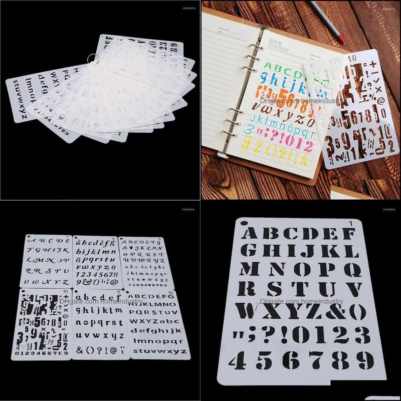 craft tools 12pcs/set letter and number stencils alphabet stencil for a5 journal supplies scrapbooking painting drawing