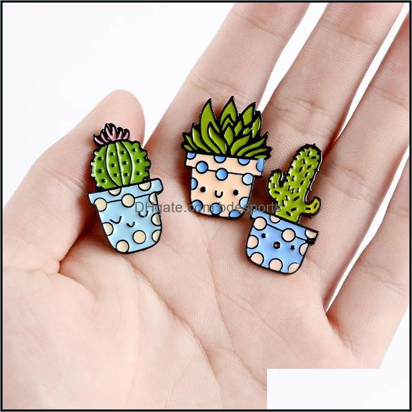 Potted Plant Series Pins Cartoon Cactus Brooches Personality Originality Lovely Badge Accessories Ornaments New Arrival 1 5bl M2