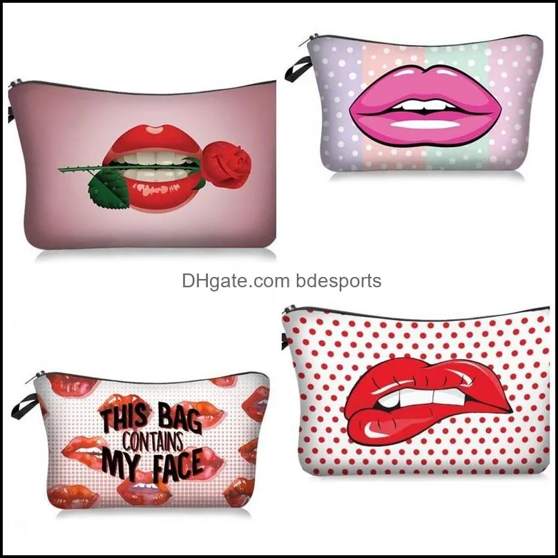 Lips Printing Cosmetic Bags Fashion Women Flower Makeup Pouch Portable Multifunction This Bag Contains My Face Pattern 6mb G2