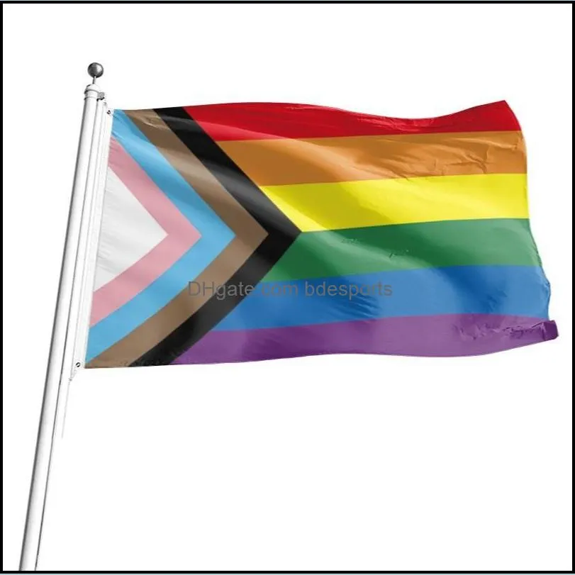 Rainbow Rectangle Flag Cloth Striped Banner Iridescence Two Copper Rings Corner Flags Outdoor Decor High Quality 12tk G2