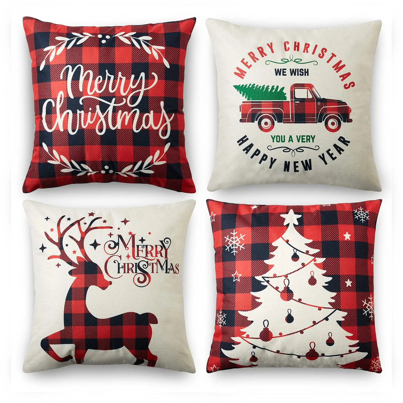 christmas pillow covers 20x20 inch set of 4 farmhouse pillow covers holiday rustic linen pillow case for sofa couch christmas decorations throw pillow covers