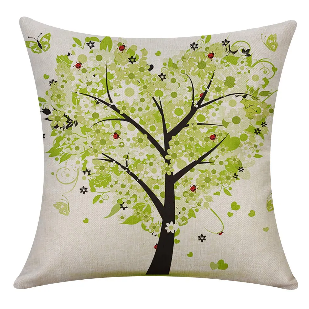 set of 4 spring pillow cover green trees printed outdoor linen pillowcase decorative cushion cover soft for sofa bed couch living room 18x18 inch 45x45cm