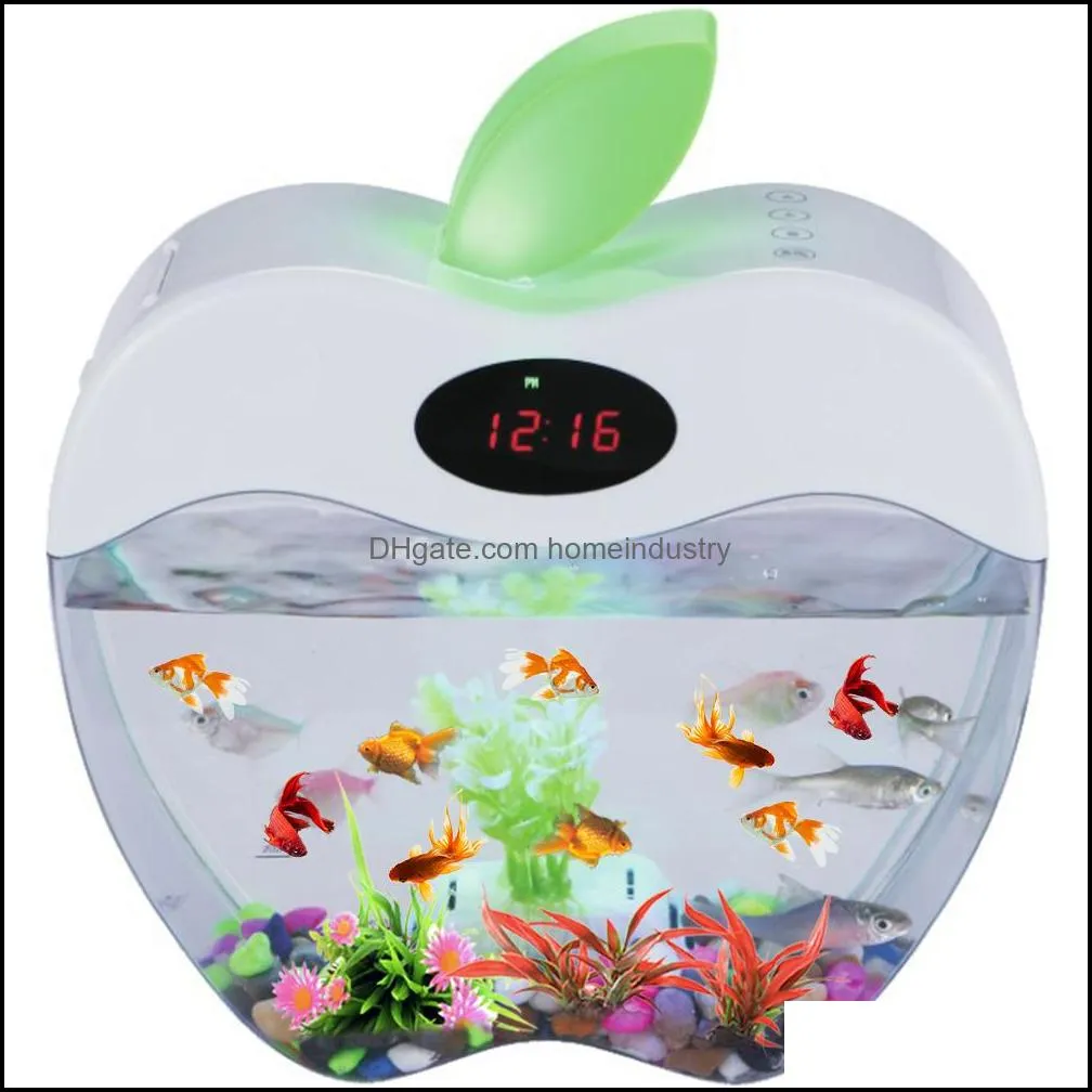 aquarium usb mini aquarium with led night light lcd display screen and clock fish tank personalise aquarium tank fish bowl d20 y200917