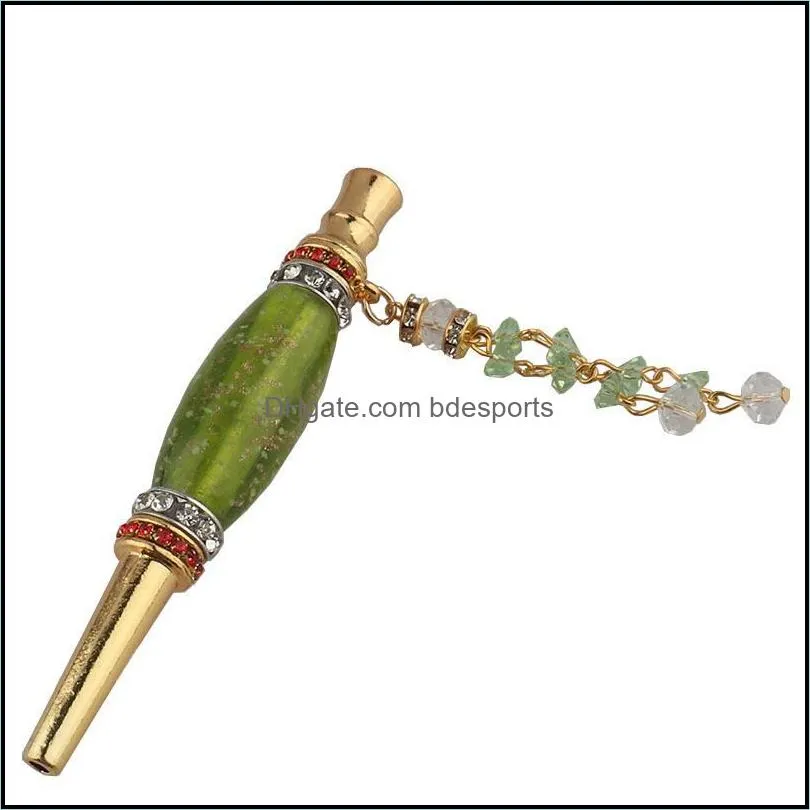 Portable Pipes Inlay Rhinestone Glow Hookah Tip Luminous Hookahs Gold Plated Pendant Smoke Holder Smoking Nozzle 16my F2