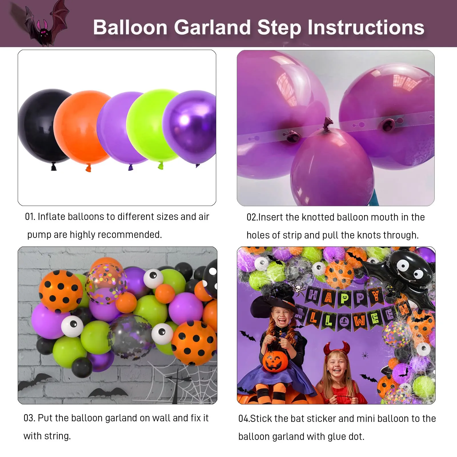happy halloween balloon arch garland with halloween banner spider web decoration bat foil balloon confetti balloons bat stickers for halloween party supplies scary birthday decorations