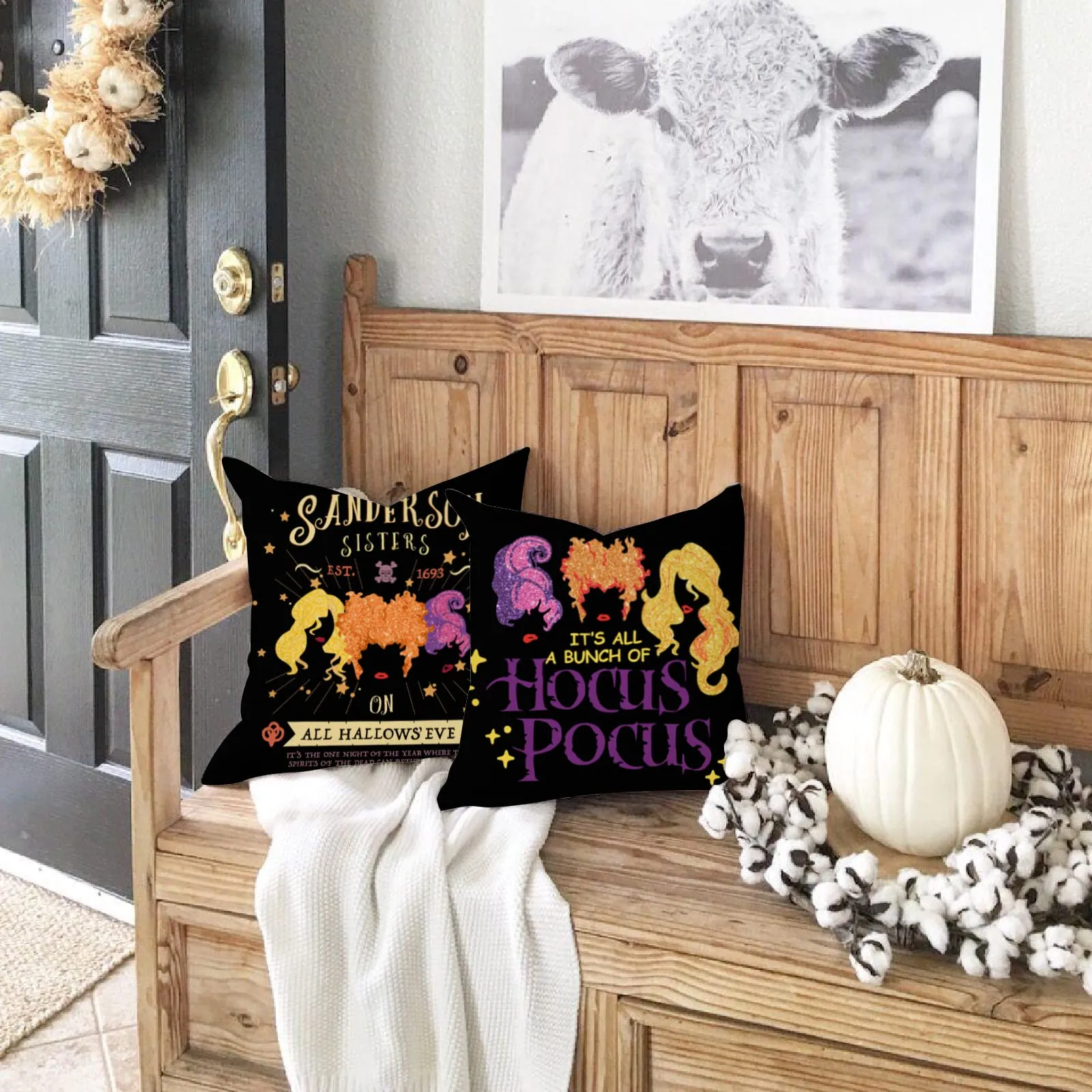 halloween pillow covers 18x18 set of 4 halloween sanderson sisters hocus pocus decorations fall farmhouse pillows decorative throw cushion case for home couch