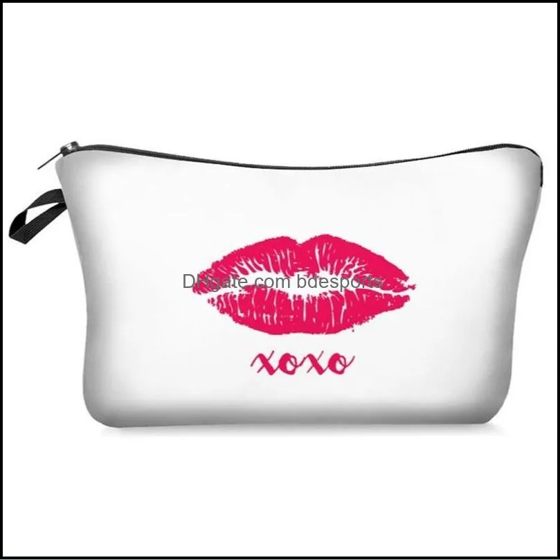 Lips Printing Cosmetic Bags Fashion Women Flower Makeup Pouch Portable Multifunction This Bag Contains My Face Pattern 6mb G2