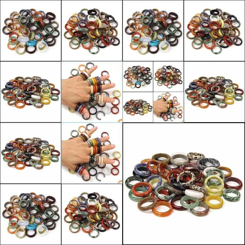 width 6mm unisex natural mineral ring multicolor black green red agates cir
