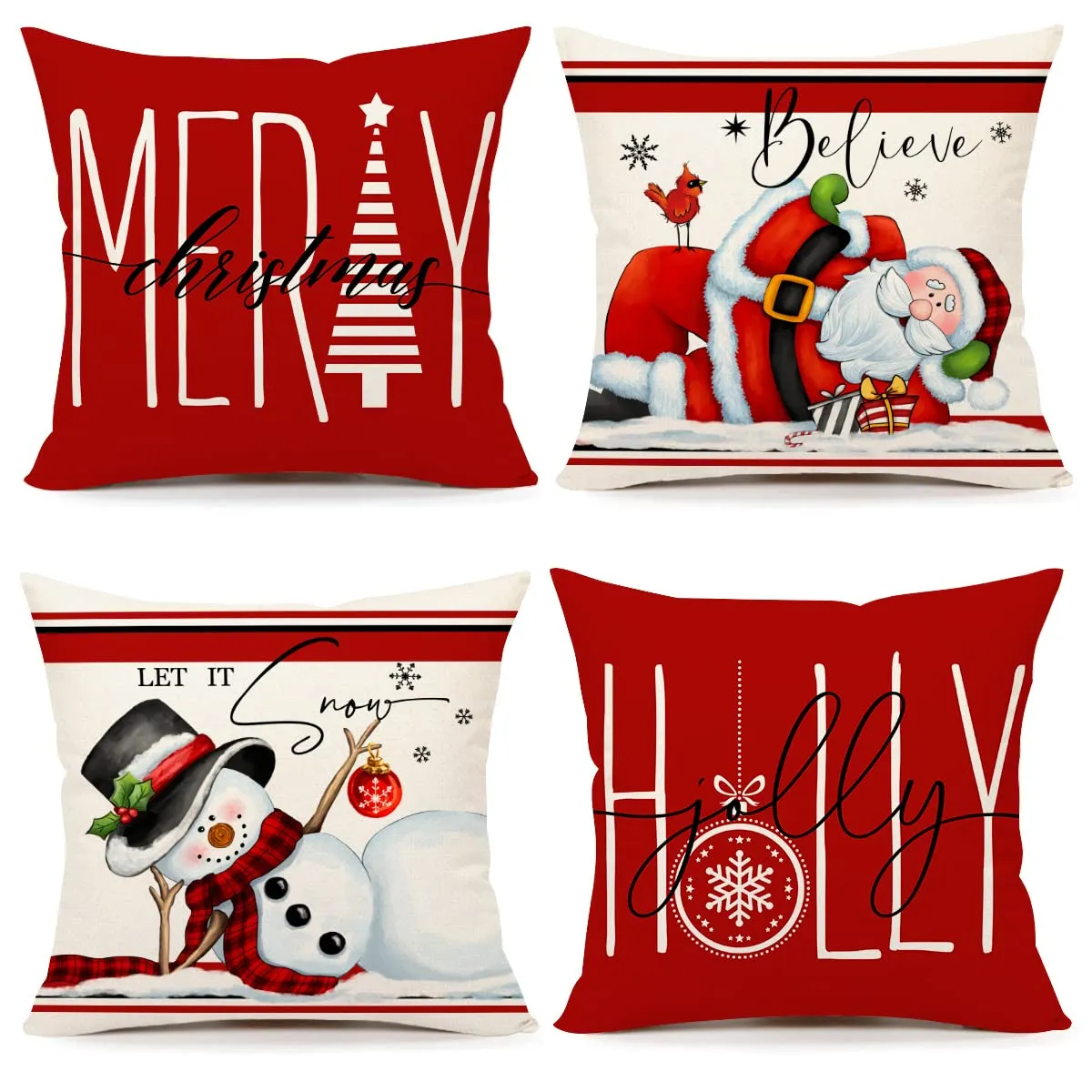 christmas pillow covers 18x18 set of 4, rustic christmas pillow cases holiday throw pillows cases covers for christmas home decorations