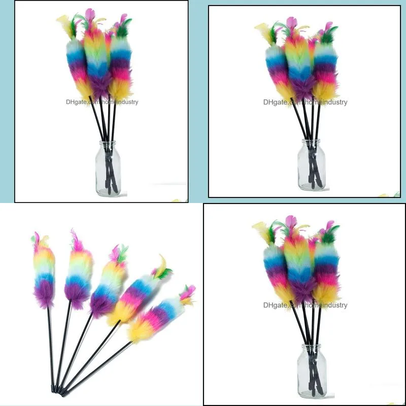 cat toys 5pcs/lot short stick teaser feather toy for kitten funny training pet