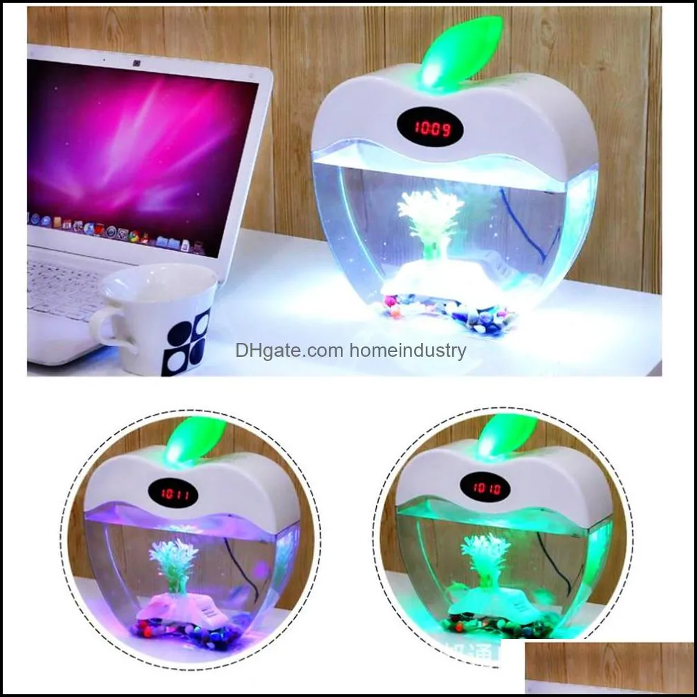 aquarium usb mini aquarium with led night light lcd display screen and clock fish tank personalise aquarium tank fish bowl d20 y200917