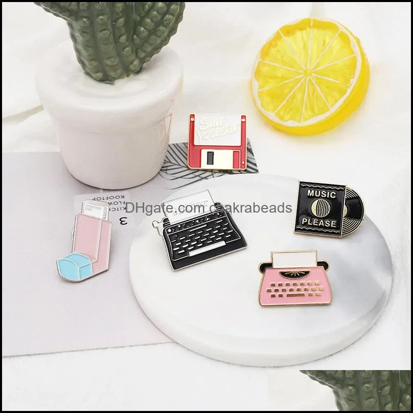 cd record typewriter brooches usb flash storage collar enamel lapel pin punk music  bag hat clothes badge jewelry accessories