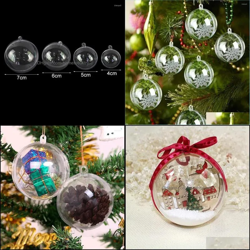 party decoration 10pcs 5/6/7/8 cm transparent balls open plastic clear bauble ornaments christmas tree hanging pendant for kids gift