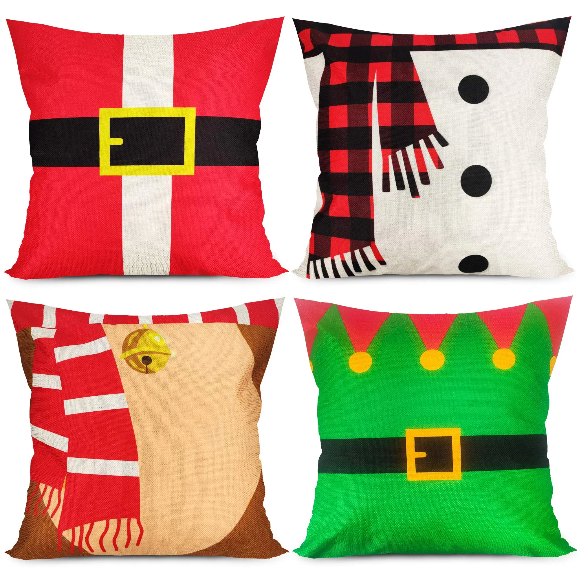 christmas pillowcase, christmas decorations square zipper pillowcase, 18*18 inch set of linen autumn and winter sofa pillowcase, christmas tree, deer, truck, red plaid pattern.
