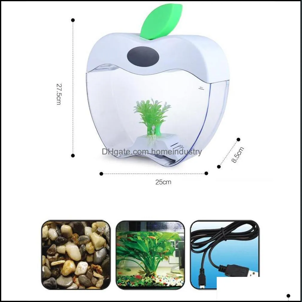 aquarium usb mini aquarium with led night light lcd display screen and clock fish tank personalise aquarium tank fish bowl d20 y200917