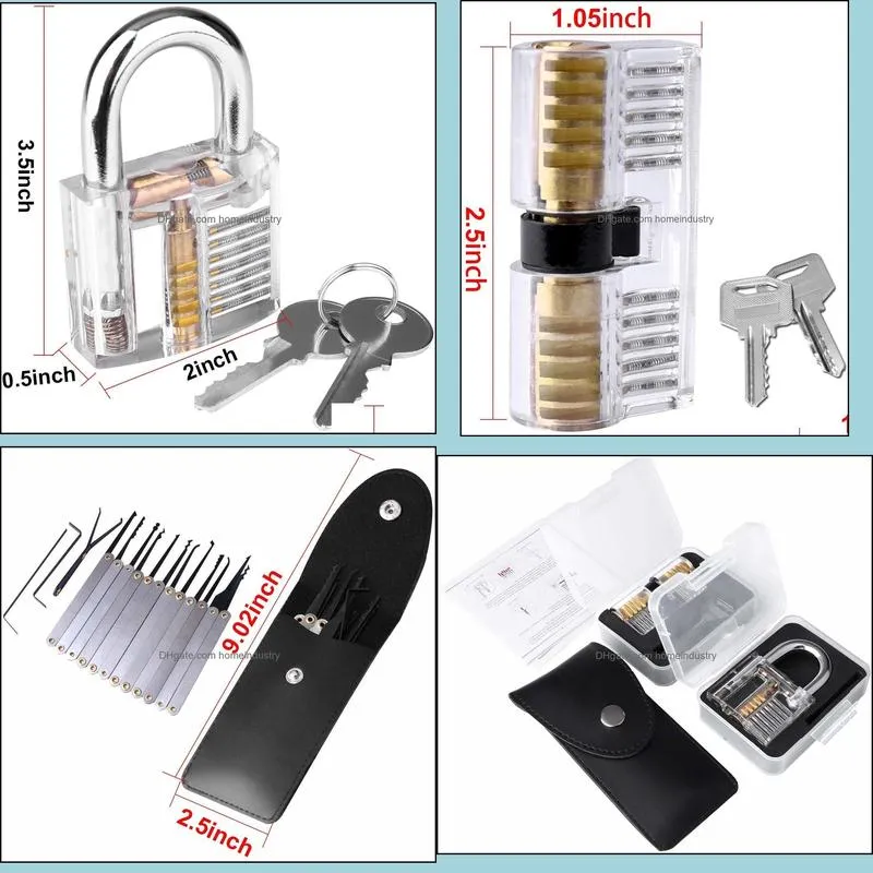 17piece lock pick set professional hand tools padlock picking kit with 2 transparent training locks locksmith tools for beginner