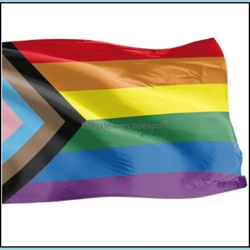 Rainbow Rectangle Flag Cloth Striped Banner Iridescence Two Copper Rings Corner Flags Outdoor Decor High Quality 12tk G2